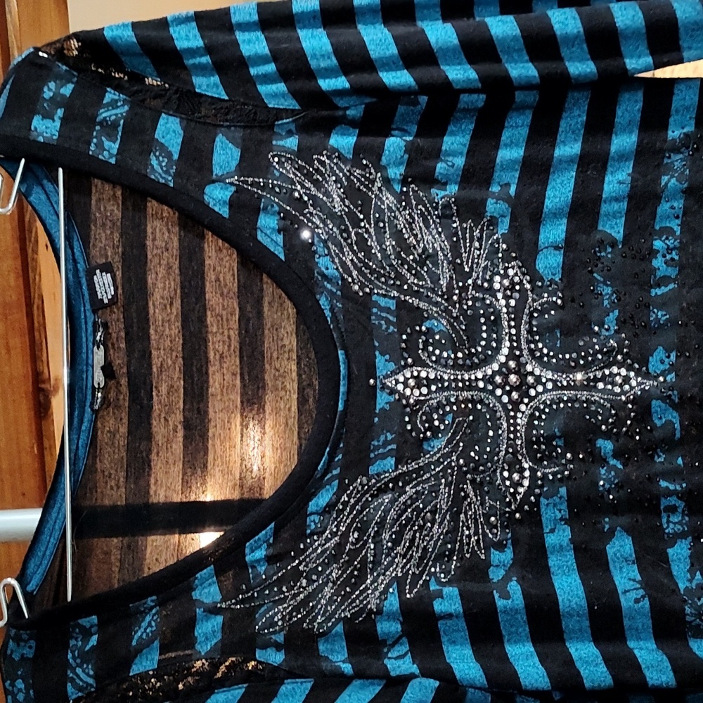 Vintage Miss Me Tunic Length Crystal Embellished Top Size M - Picture 3 of 9